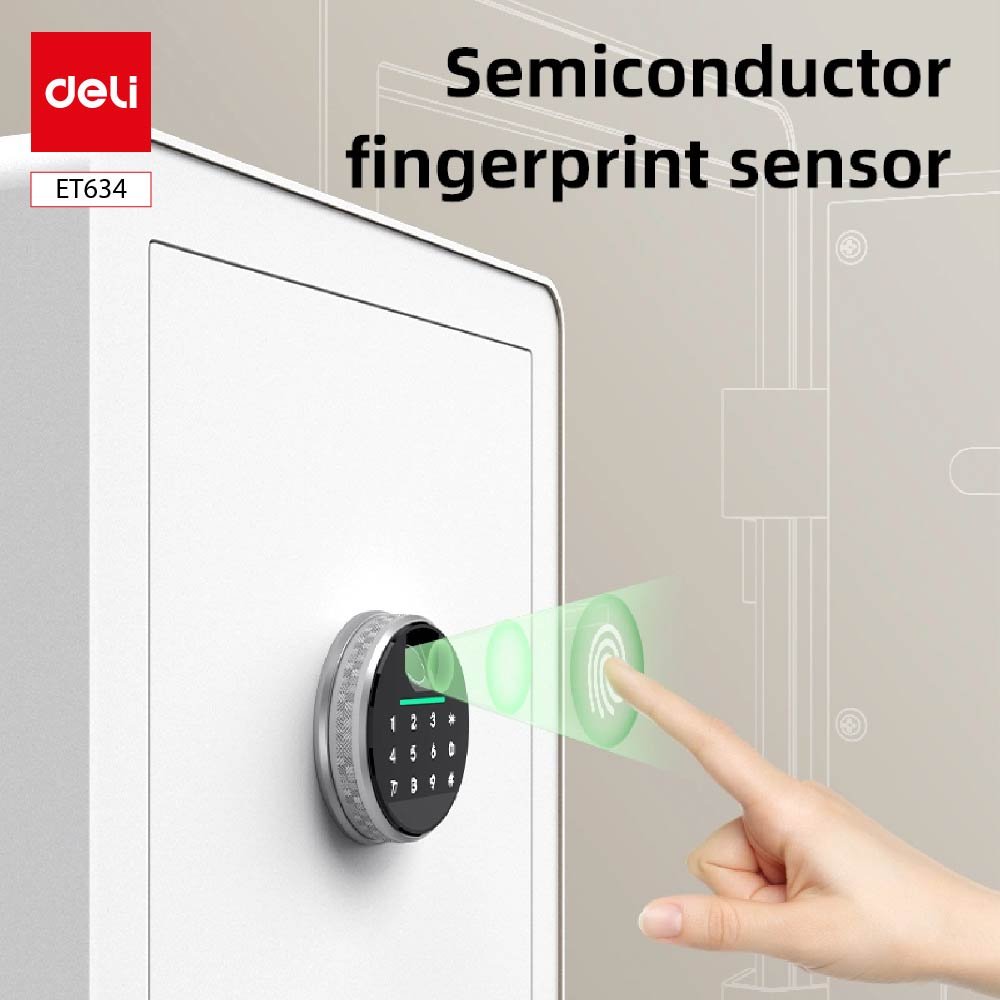 ET634 ديلي خزنة معدنية مقبض دائري ببصمة - حماية (أرقام +بصمة + مفتاح) - 45*38*32 سم - أبيض - ET634